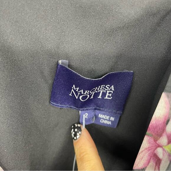 NWT MARCHESA NOTTE Belted pleated floral-print chiffon gown - Picture 6 of 6